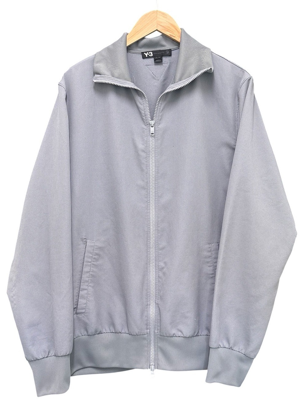 Y-3 Yohji Yamamoto Gray Tech Grid Knit Track Jacket Double Zip L/XL